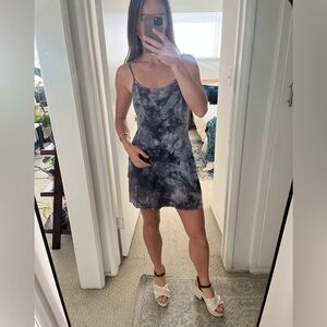 Billabong Navy Blue & Grey Tie-Dye Spaghetti Strap Mini Sun Dress